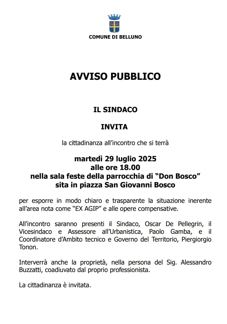 Assemblea convocata dal sindaco Sull’area Agip