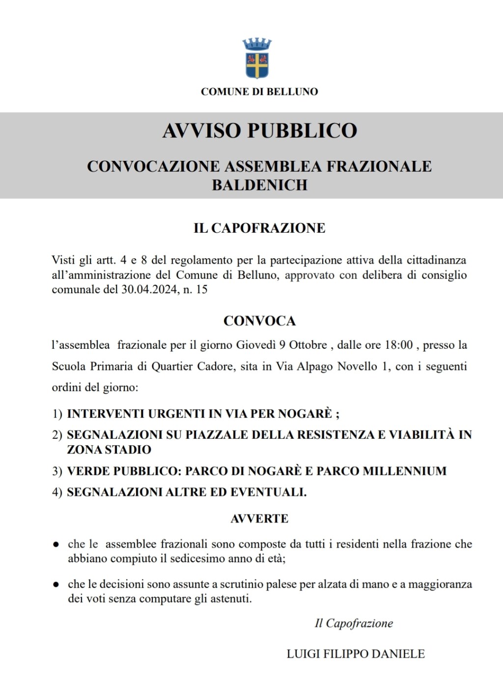 ASSEMBLEA FRAZIONALE BALDENICH