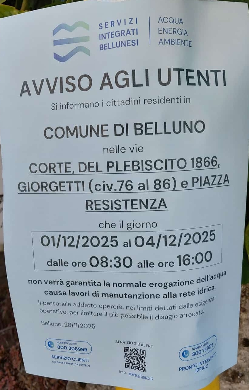 SIB INFORMA: SOSPENSIONE EROGAZIONE ACQUA
