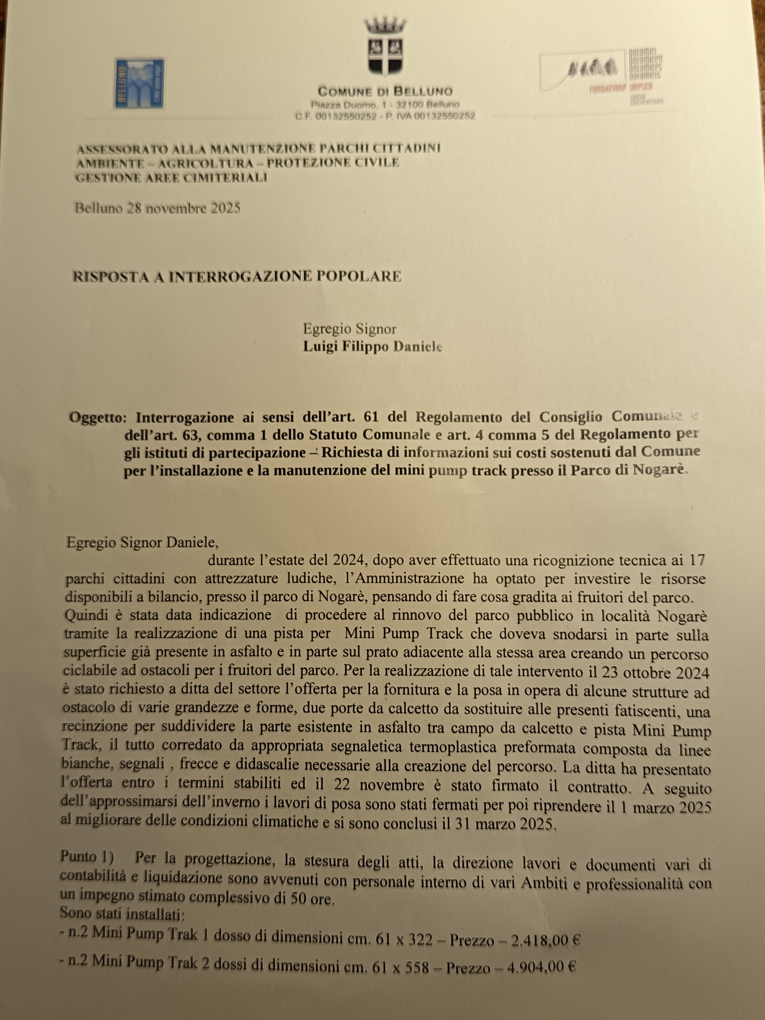Mini pump track a Nogarè: ecco tutti i costi voce per voce. Il Comune: «Non investiremo più sui parchi»