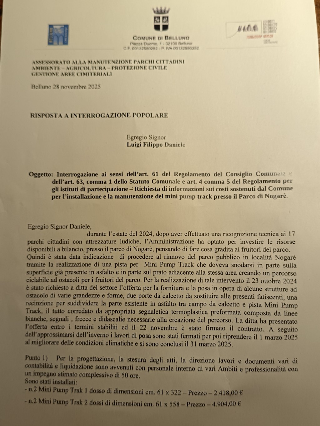 Mini pump track a Nogarè: ecco tutti i costi voce per voce. Il Comune: «Non investiremo più sui&nbsp;parchi»