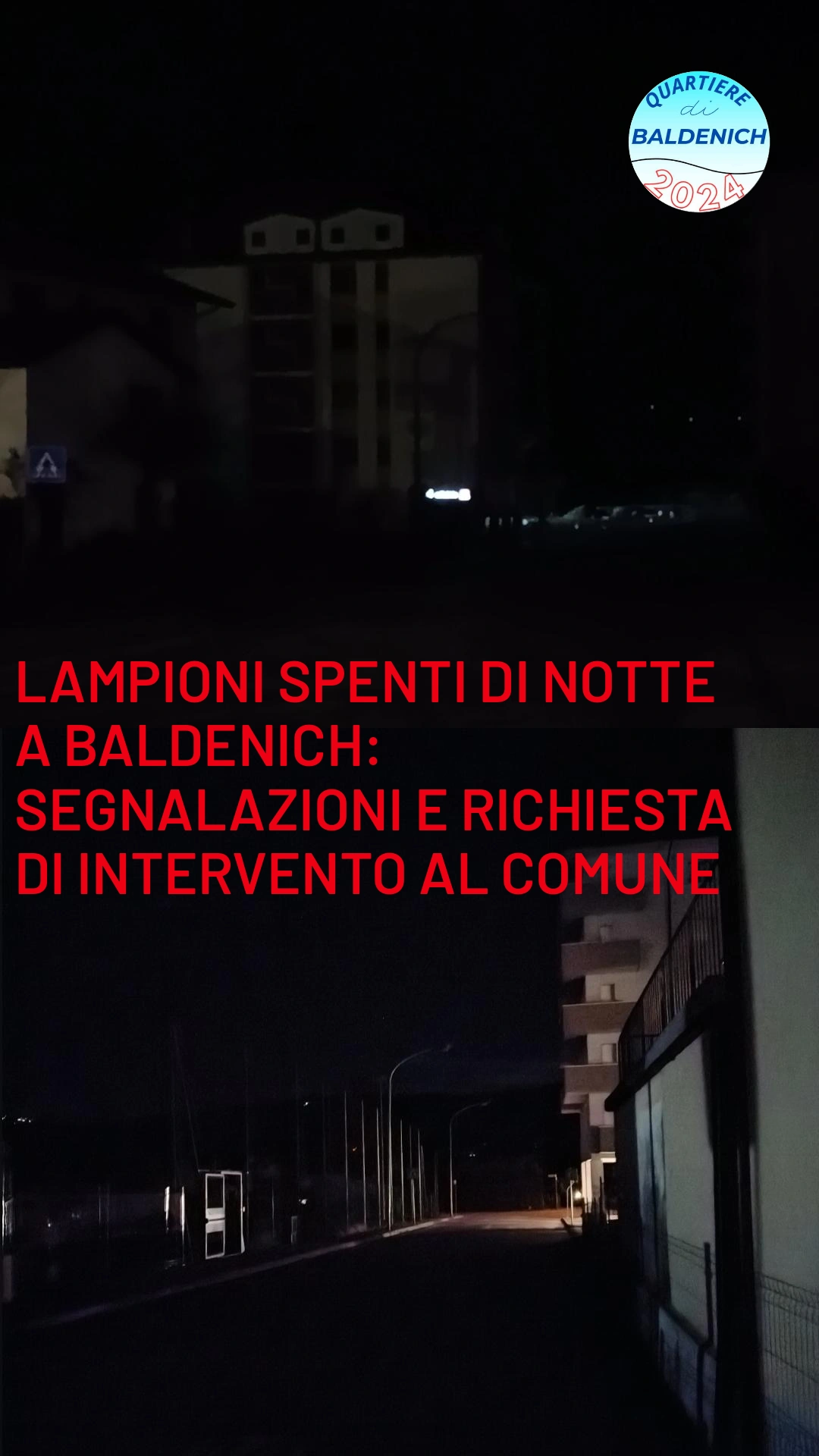 Lampioni spenti di notte a Baldenich: segnalazioni e richiesta di intervento al Comune